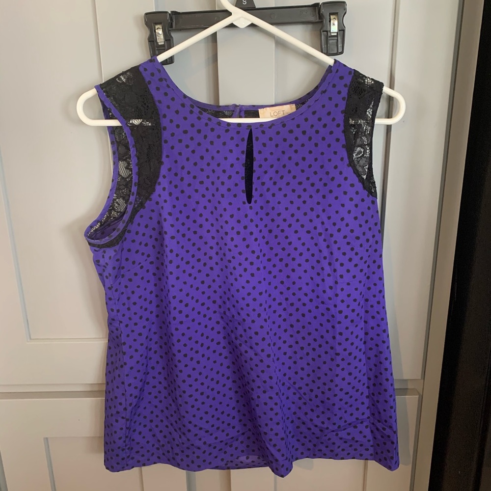 loft purple polkadot shirt with lace on the collar